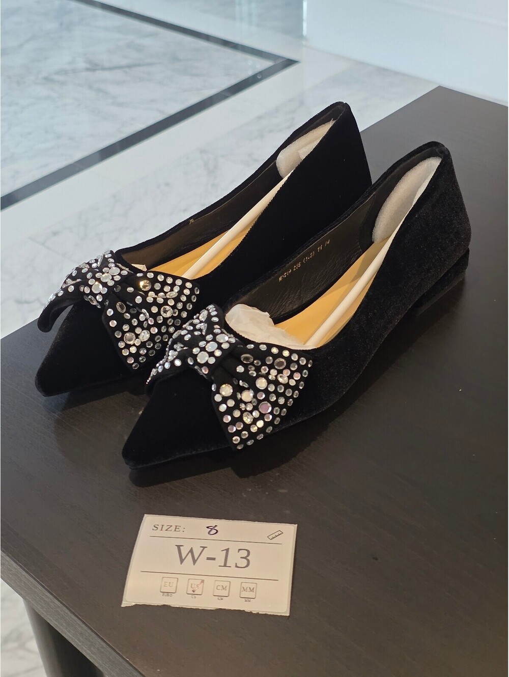 Women's Black Velvet Rhinestone Bow Flats